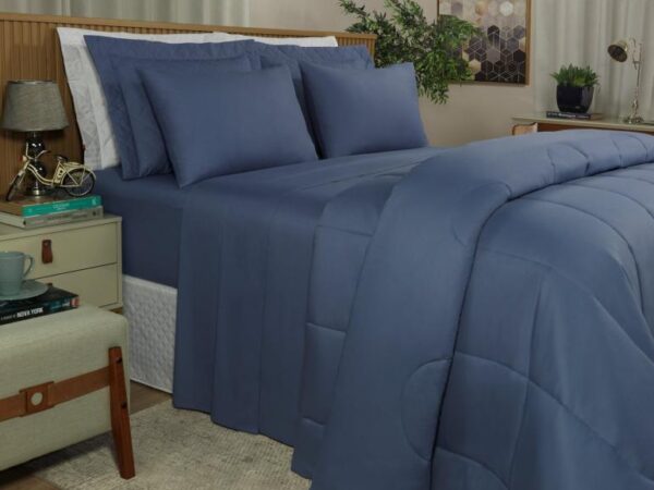 Jogo de Cama Casal 150 fios - Colore Indigo - Dui Design